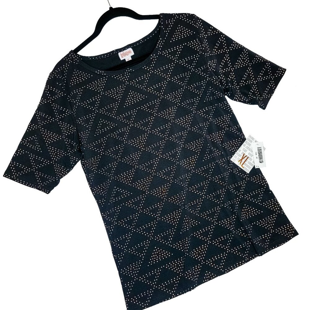 LuLaRoe Gigi T XL Black Rose Gold Elegant Metallic Studded Dot Fitted Tee
